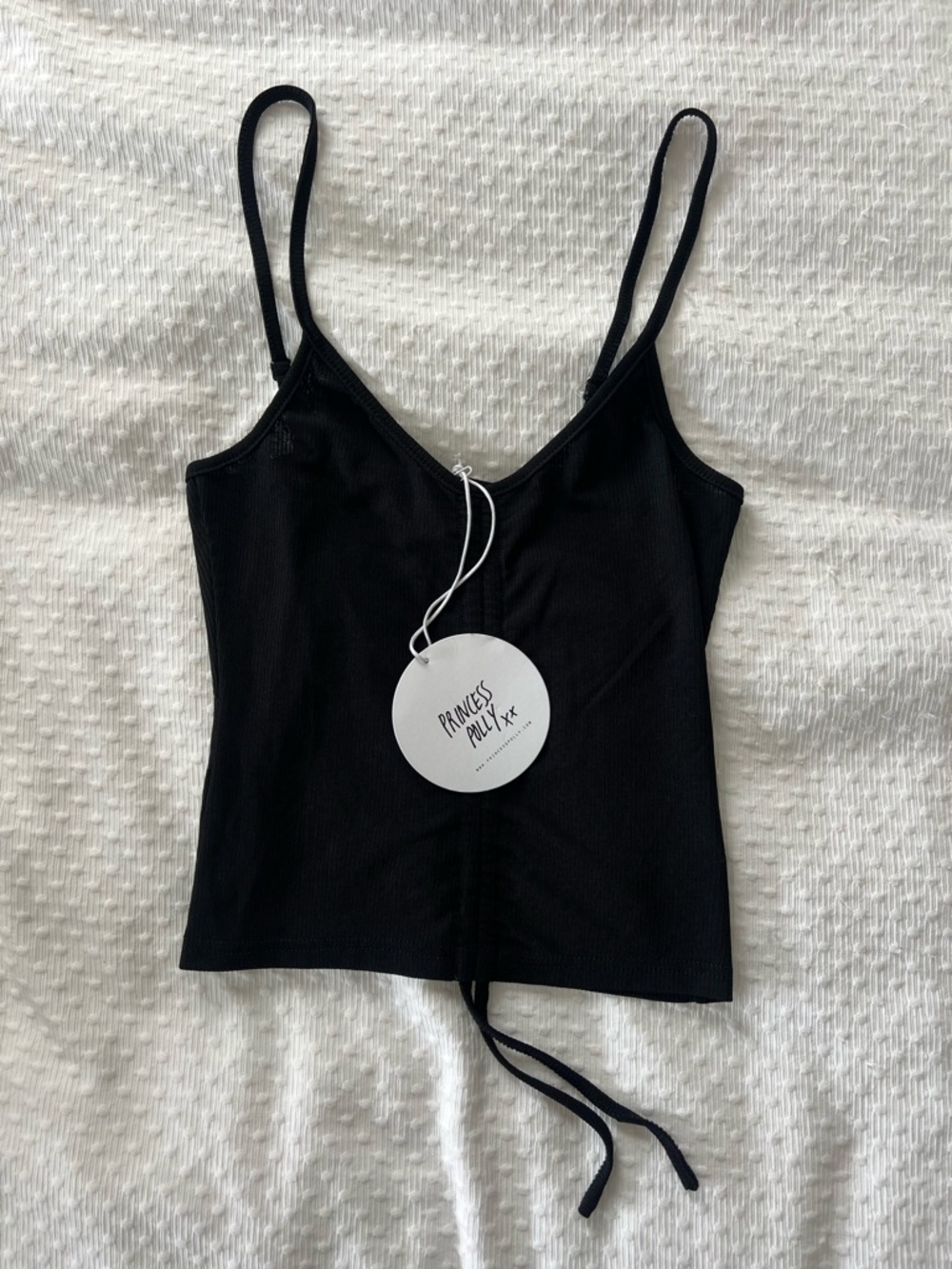 Princess Polly Black Ribbed Drawstring Cami